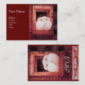 窓の白い鳩、モノグラム赤茶色 名刺 (正面/裏面)