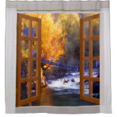 窓の眺めの秋場面入り江及び旋回橋 シャワーカーテン (正面)