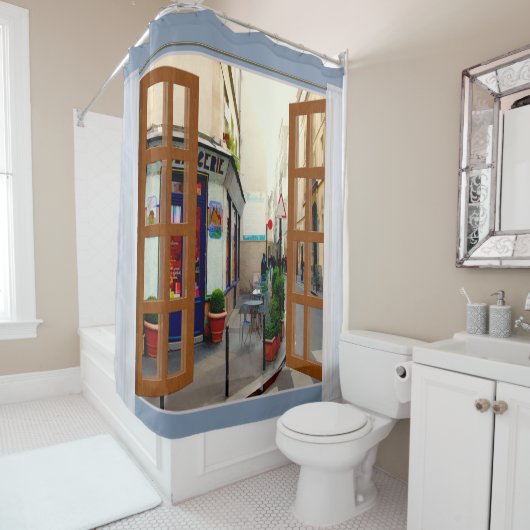 窓の眺めの金パリの通り シャワーカーテン (インサイチュ)