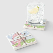 窓の石のコースターを眺めるタビー猫 ストーンコースター (横)