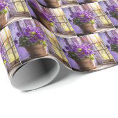 窓の紫色の紫色の植物 ラッピングペーパー (ロールコーナー)