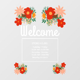 窓の装飾フィルム 店舗営業時間 お花のデザイン ウィンドウサイン