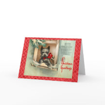 窓の赤の黒いスコッチテリア犬