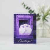 窓の青い紫に白い鳩 ポストカード (スタンド正面)