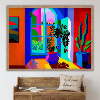 窓の風景の現代絵画 ヴィンテージ ポスター
