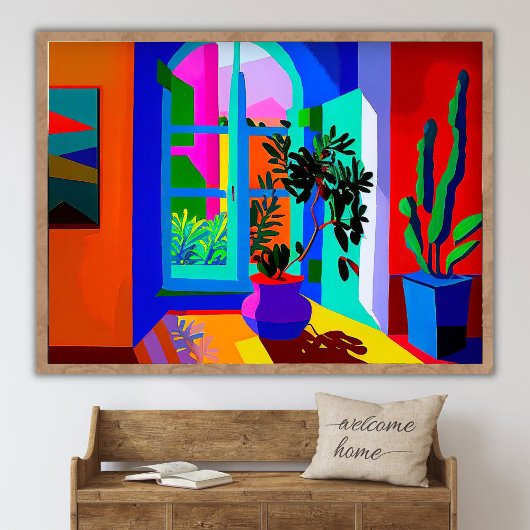 窓の風景の現代絵画 ヴィンテージ ポスター