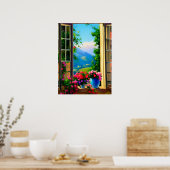窓の風景アート 山の花 18x24ポスター ポスター (キッチン)