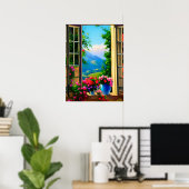 窓の風景アート 山の花 18x24ポスター ポスター (ホームオフィス)