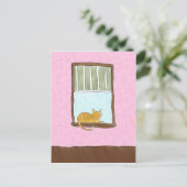 窓はがき内の黄色い子猫 ポストカード (スタンド正面)