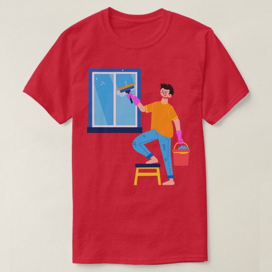 窓を掃除する手描きの少年 Tシャツ (デザイン正面)