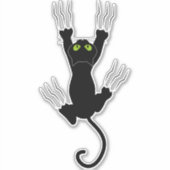 窓を滑り落ちる面白い黒猫 シール (正面)