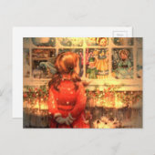 窓を覗くヴィンテージのクリスマスガール シーズンポストカード (正面/裏面)