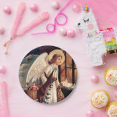 窓を通って見るクリスマスの天使 ペーパープレート (パーティー)