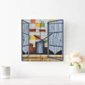 窓を通フランスのして スクエア壁時計 (ホーム)