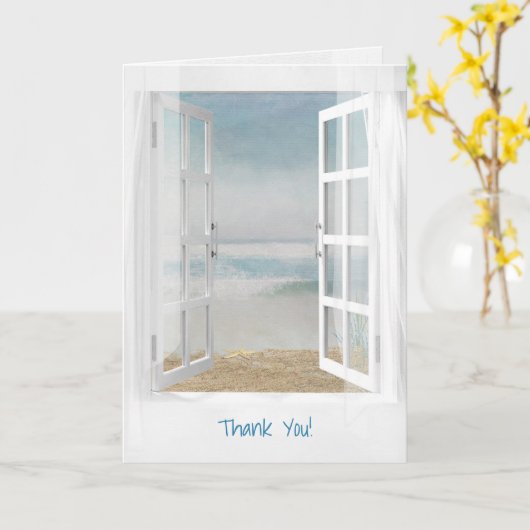 窓を開けてヒトデの海感謝していを カード (黄色い花)