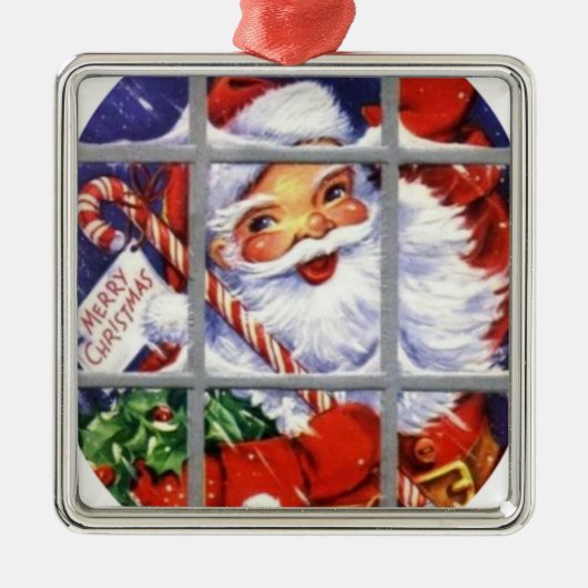 窓ガラスを通したサンタ メタルオーナメント (正面)