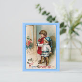 窓ショッピングのヴィンテージのクリスマスカード シーズンポストカード (スタンド正面)