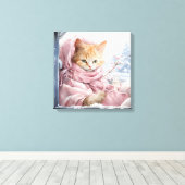 窓ストライプのにオレンジ色の猫 キャンバスプリント (インサイチュ (ウッドフロア))