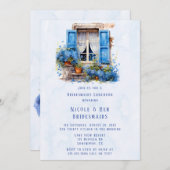 窓ビューブルーフローラブリデスメイドランチョン 招待状 (正面/裏面)