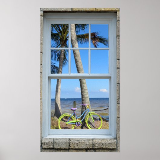 窓ビュー自転車海プリント ポスター (正面)