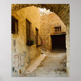 窓ボックスの植物, San Gimignano, Siena ポスター