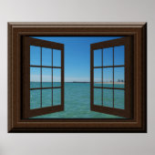 窓ポスタフェイクーアクアマリン海シーン静 ポスター (正面)