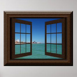 窓ポスタフェイクーアクアマリン海シーン静 ポスター