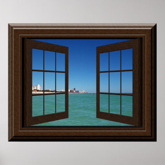 窓ポスタフェイクーアクアマリン海シーン静 ポスター (正面)