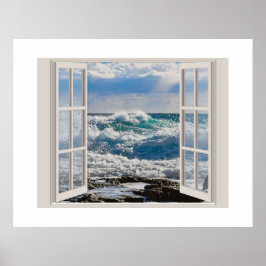 窓ポスターを通して波を打ち砕く ポスター