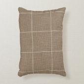 窓モダン素朴枠の格子状リネン茶 アクセントクッション (正面(垂直))