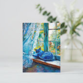 窓レッジで眠る猫 ポストカード (スタンド正面)