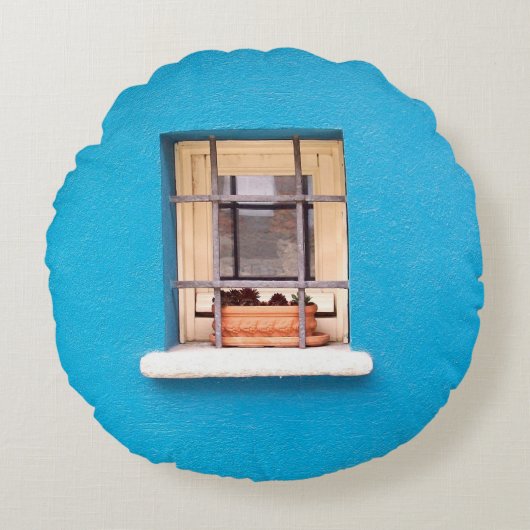 窓上の茶色粘土ポット ラウンドクッション (正面)