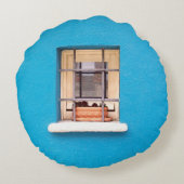 窓上の茶色粘土ポット ラウンドクッション (裏面)