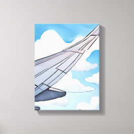 窓側の席 | 飛行機の翼 空 水彩画の旅 キャンバスプリント