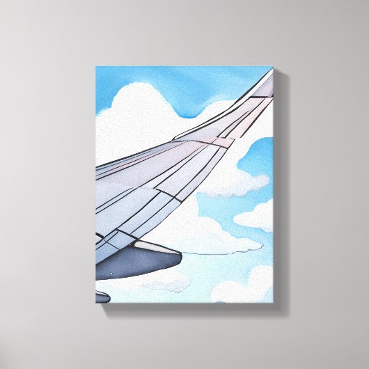 窓側の席 | 飛行機の翼 空 水彩画の旅 キャンバスプリント (正面)