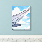 窓側の席 | 飛行機の翼 空 水彩画の旅 キャンバスプリント (インサイチュ (ウッドフロア))