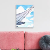 窓側の席 | 飛行機の翼 空 水彩画の旅 キャンバスプリント (インサイチュ (リビング))