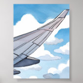 窓側の席 | 飛行機の翼 空 水彩画 旅行 ポスター (正面)