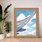 窓側の席 | 飛行機の翼 空 水彩画 旅行 ポスター