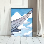 窓側の席 | 飛行機の翼 空 水彩画 旅行 ポスター