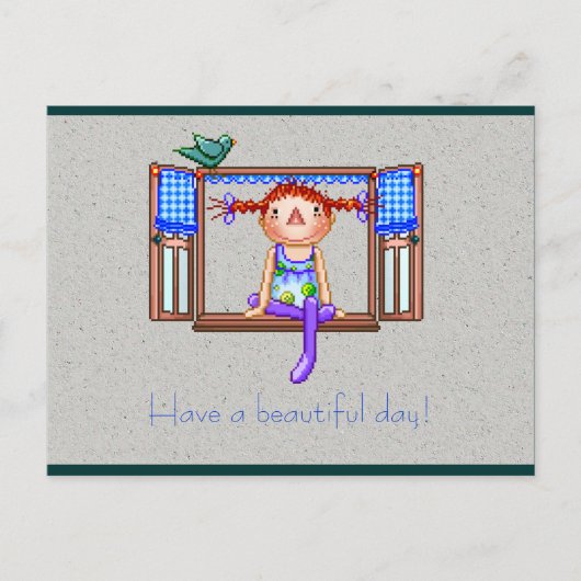 窓台の女の子 ポストカード (正面)