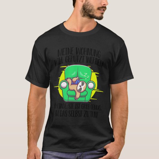 窓拭き掃除家事をするスローガスマスコット Tシャツ (正面)