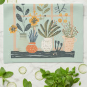 窓敷居に植物の恋人の鉢植え キッチンタオル (折り畳み)