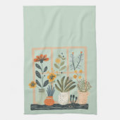 窓敷居に植物の恋人の鉢植え キッチンタオル (縦)