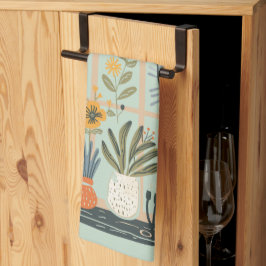 窓敷居に植物の恋人の鉢植え キッチンタオル