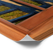 窓枠に猫が居る木製4ペインの窓の錯覚 ポスター (角)