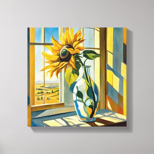 窓枠のひまわり キャンバスプリント (正面)
