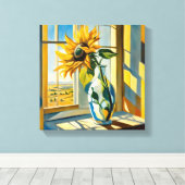 窓枠のひまわり キャンバスプリント (インサイチュ (ウッドフロア))