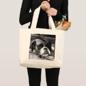 窓枠のボクサー犬 ラージトートバッグ (正面(商品))