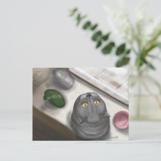 窓枠の猫 ポストカード (スタンド正面)